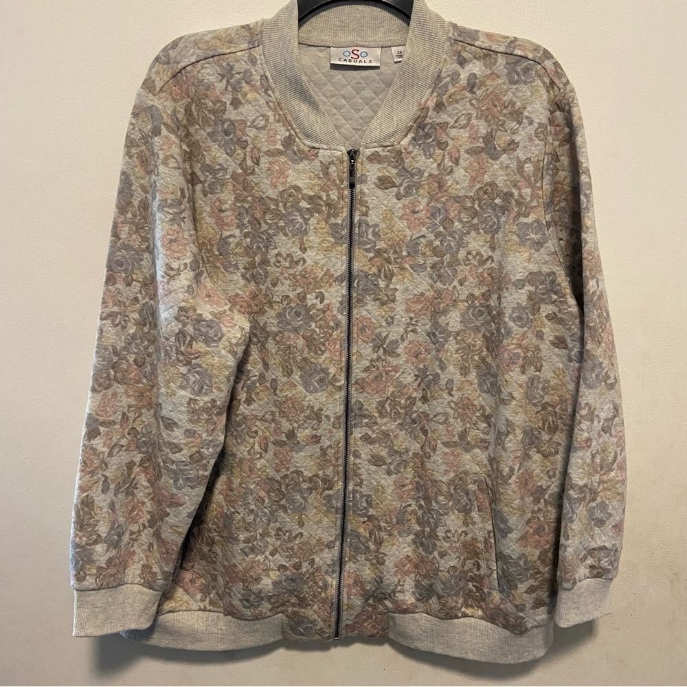 OSO Casuals Women’s Full Zip Quilted Jacket Size 2X Floral Granny Core
